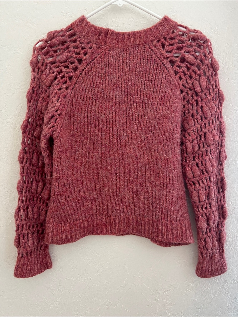 AMO Denim Jane Raglan Crochet Knit Sweater Luminous Pink Medium - Picture 6 of 9
